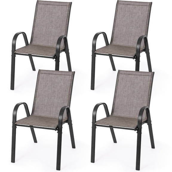 Sour Citrus Patio Dining Chairs Set of 4 Outdoor Stackable Armrest Textilene Iron Chairs Space Saving for Lawn Poolside Garden Backyard Brown