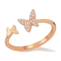 Rose Gold CZ Butterfly Ring Sterling Silver Open Statement Rings Band for Women
