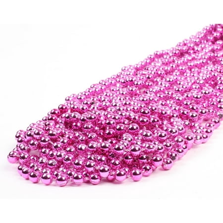 - Mardi Gras Plastic Bead Necklaces for Birthday Favors and Decorations, Metallic Hot Pink Fuchsia, 24-Pack