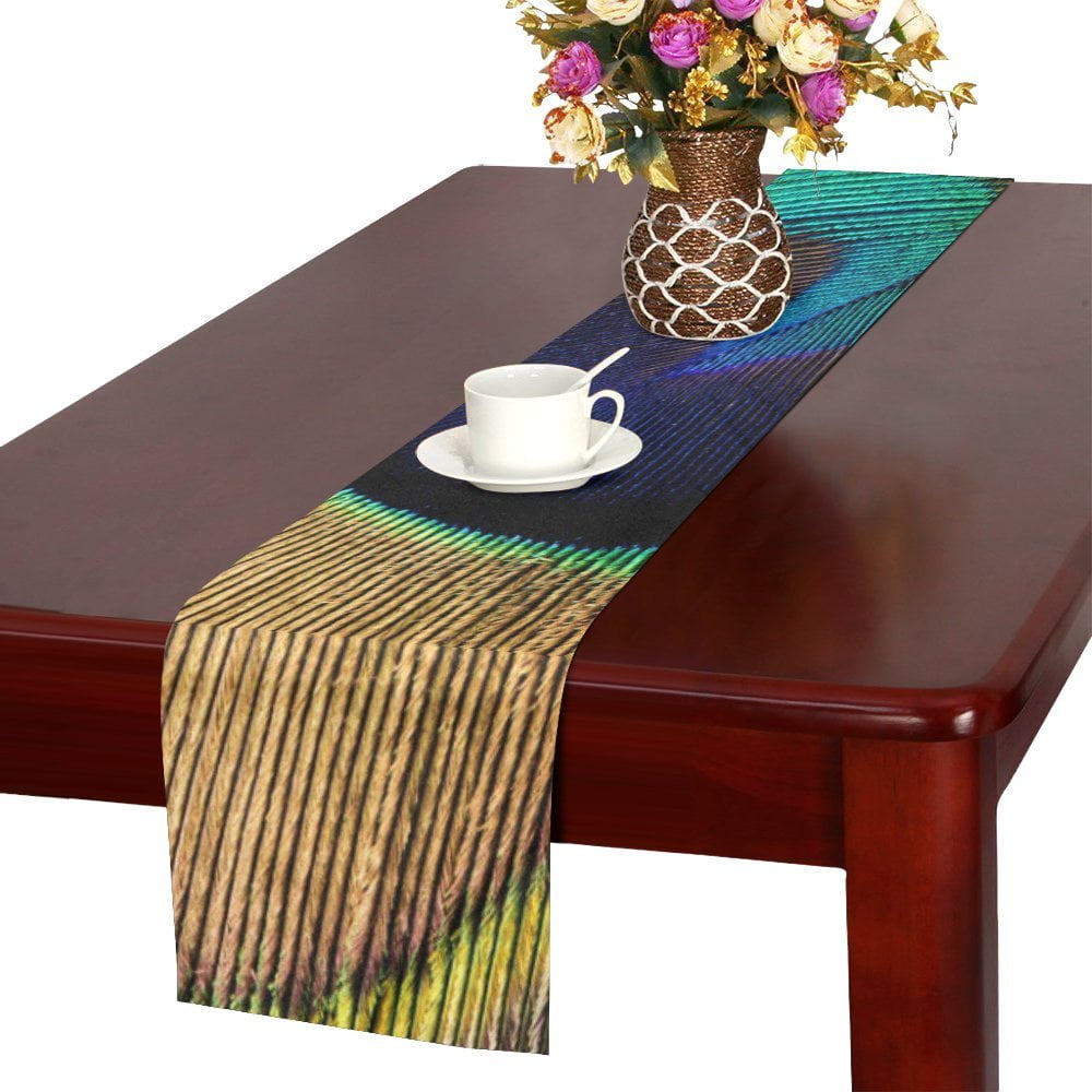 YUSDECOR Colorful Peacock Feather Table Runner for Kitchen ...
