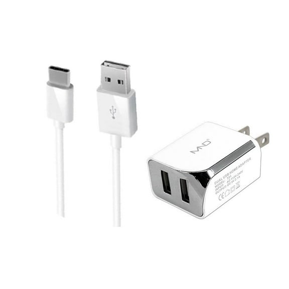 2-in-1 Type-C USB Chargers Bundle for Sony Xperia XZ Premium, Xperia XA1 Ultra, Xperia XZs, Xperia XA1 (White) - 2.1Ah Travel Charger Adapter (Dual Port) + USB Charging Cable