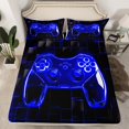 thumbnail image 2 of Homewish Game Console Teens Twin Sheet Sets, Neon Blue Honeycomb Twin Fitted Sheet, Cartoon Gaming Gamer Flat Sheet, Luxury Bedroom Decor, 3pcs, 2 of 7
