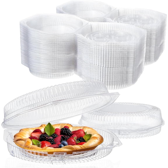 Yayun 20Pcs 9 in Plastic Disposable Containers with Hinged Locking Lids,Clear Flan Containers,Round Pie Keeper Dessert Containers for Takeout Boxes,Food Cake Doughnut,Fruits Storage