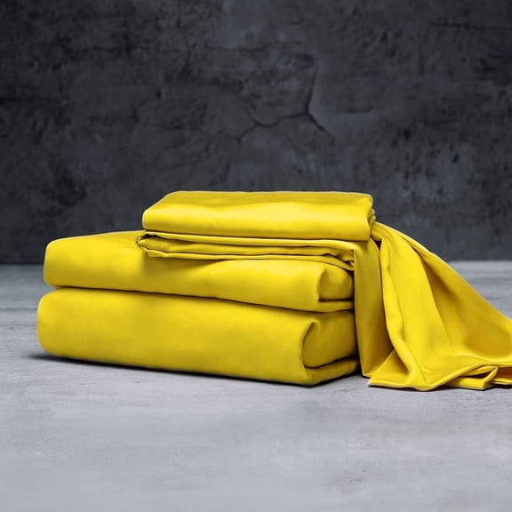 Mulberry Silk Satin Sheet Set - 4 Pc (1 Flat Sheet, 1 Fitted Sheet, 2 Pillowcases) - Smooth Bedding for Queen/King Bed - Wrinkle-Resistant, 15" Deep Pockets, Breathable & Cooling.(Gold,SUPER QUEEN)