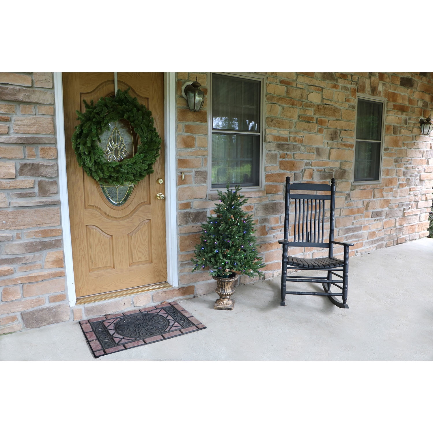 Fraser Hill Farm Set of Two 4-Ft. Noble Fir Artificial Trees with Metallic Urn Bases and Multi-Colored LED String Lights, FFNF056-6GRB/SET2