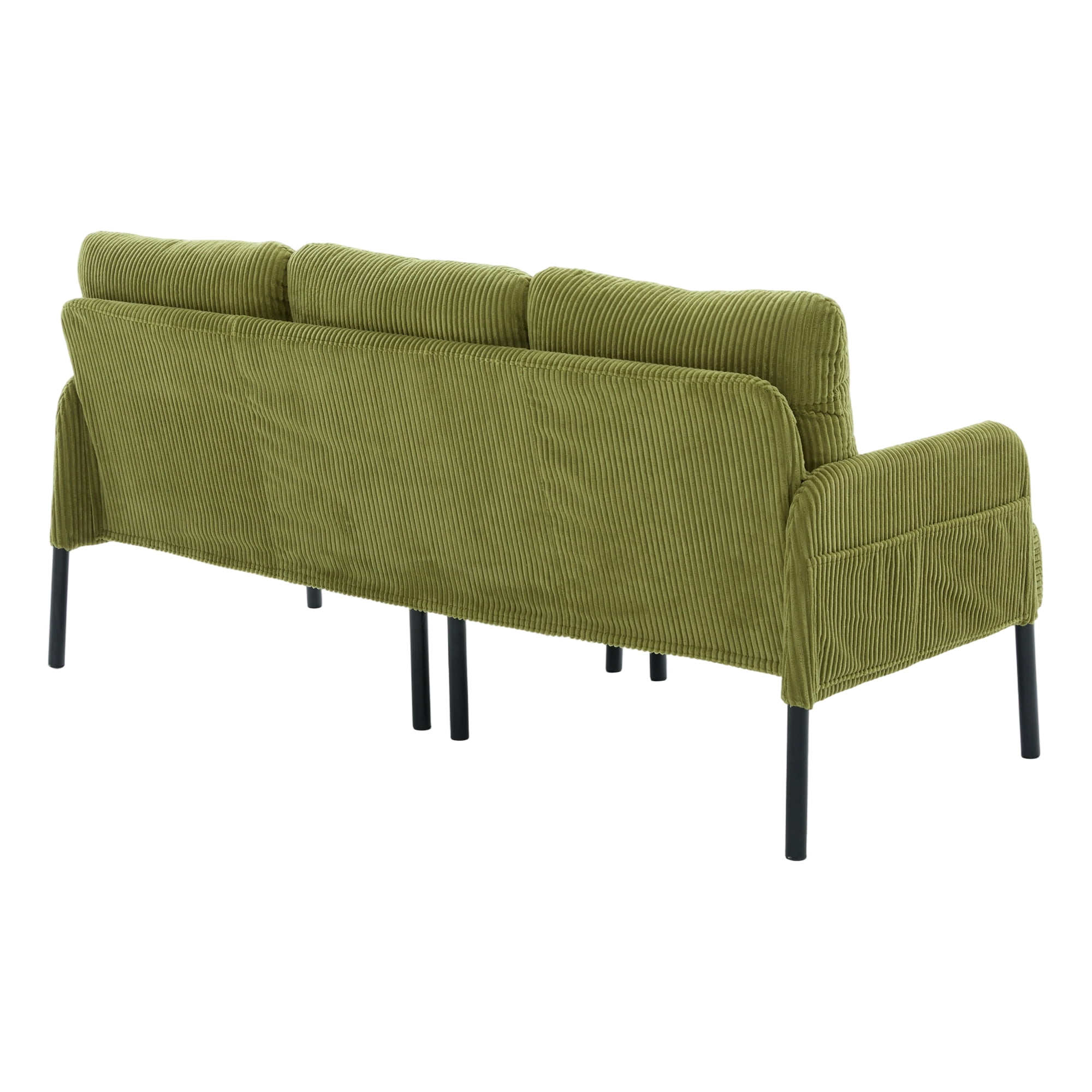 Loveseat, Small Sofa, Couch, Oversized Corduroy 2-Seater Sofa with Side Storage Pockets and Sturdy Metal Legs for Apartment, Dorm or Living Room, Olive Green