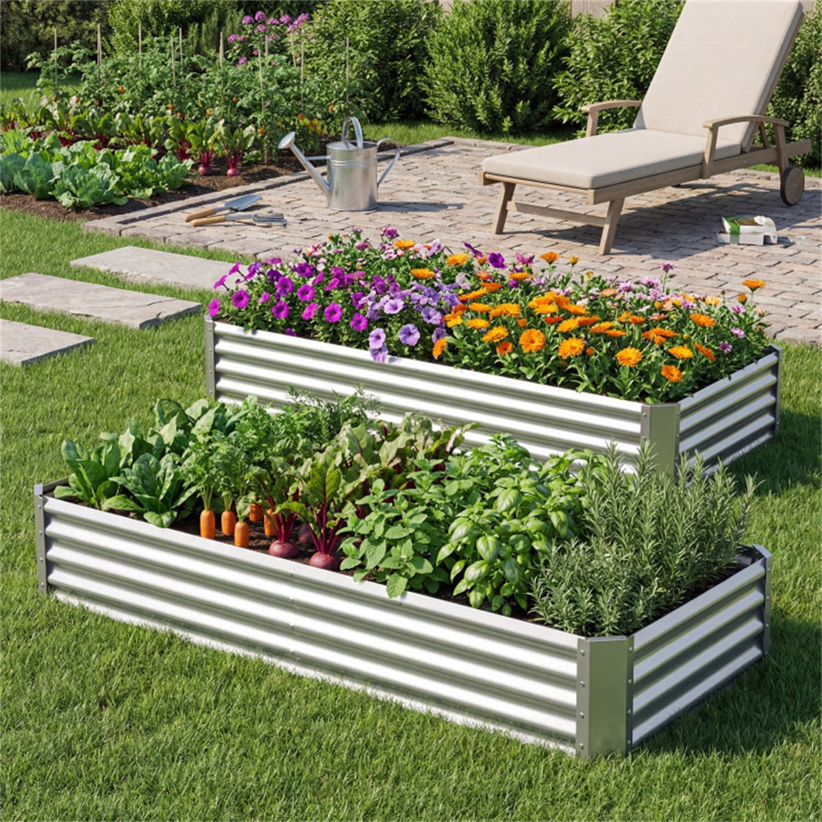 ZHICHUN  6x3x1 Ft Galvanized Steel Raised Garden Bed Silver Open Base Outdoor Planter Box For Vegetables Flowers Herbs