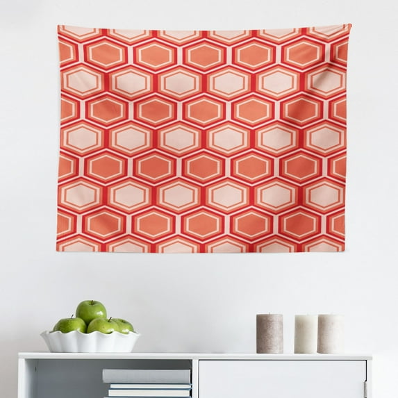 Retro Tapestry, Wavy Pattern Half Moon Shapes Vintage Art Graphic Design in Different Tones, Fabric Wall Hanging Decor for Bedroom Living Room Dorm, 2 Sizes, Orange Yellow Dust, by Ambesonne