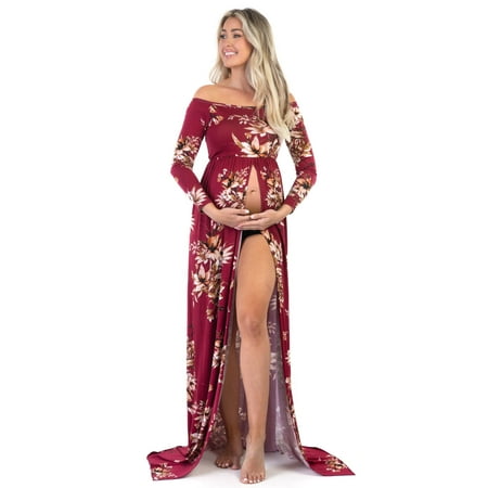 

Off Shoulder Maternity Split Front Gown for Photoshoots