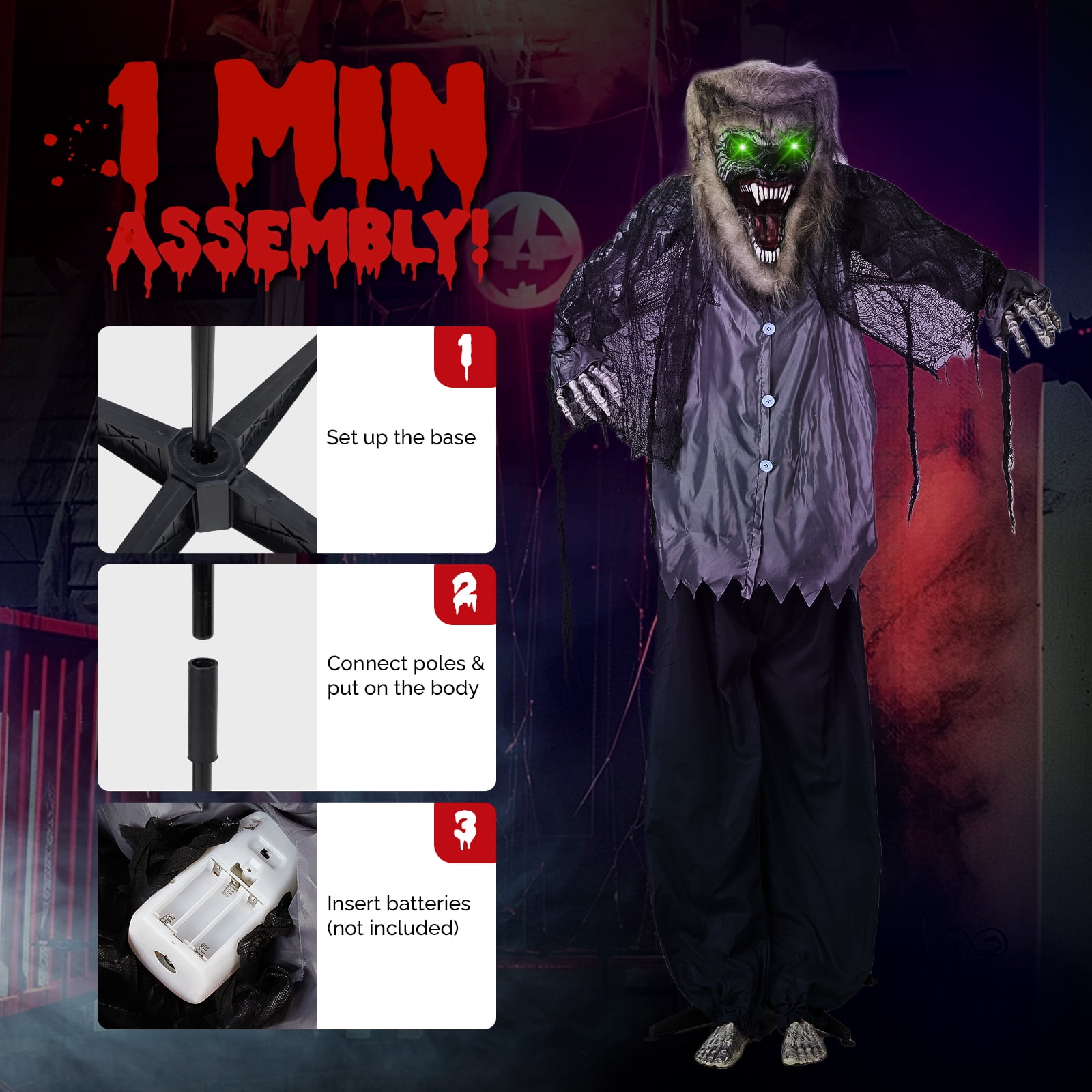 Astoutdoor 6.9 ft Halloween Standing Decoration with LED Lights and Sound, Indoor Outdoor Use