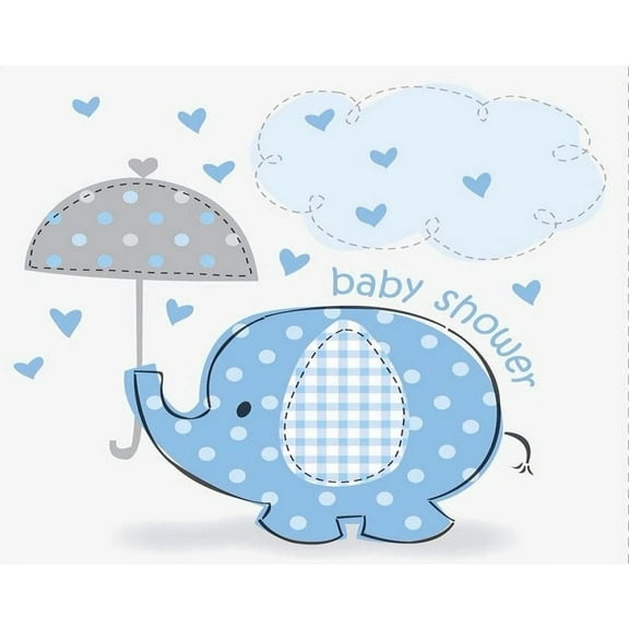 Little Blue Elephant With Umbrella Boy Baby Shower Edible Cake Topper Image ABPID00037V1