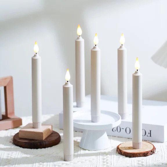 Flameless LED Battery Operated Taper Candles w/Remote Flickering Flame Set of 6