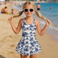 thumbnail image 3 of COEQINE Cute Swim Dress for Girls, One Piece Swimsuit with Flowy Skirt & Built-in Liner, Scoop Neck & Fixed Straps in V-Back Swimwear for Beach Pool, Ages 5-6, Tropical Palm Tree Blue Beige, 3 of 8