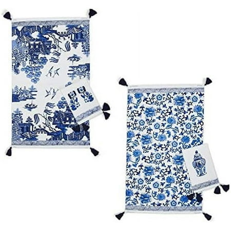 

Chinoiserie Blue White Assorted Of 4 Dish Towels 2 Each Set