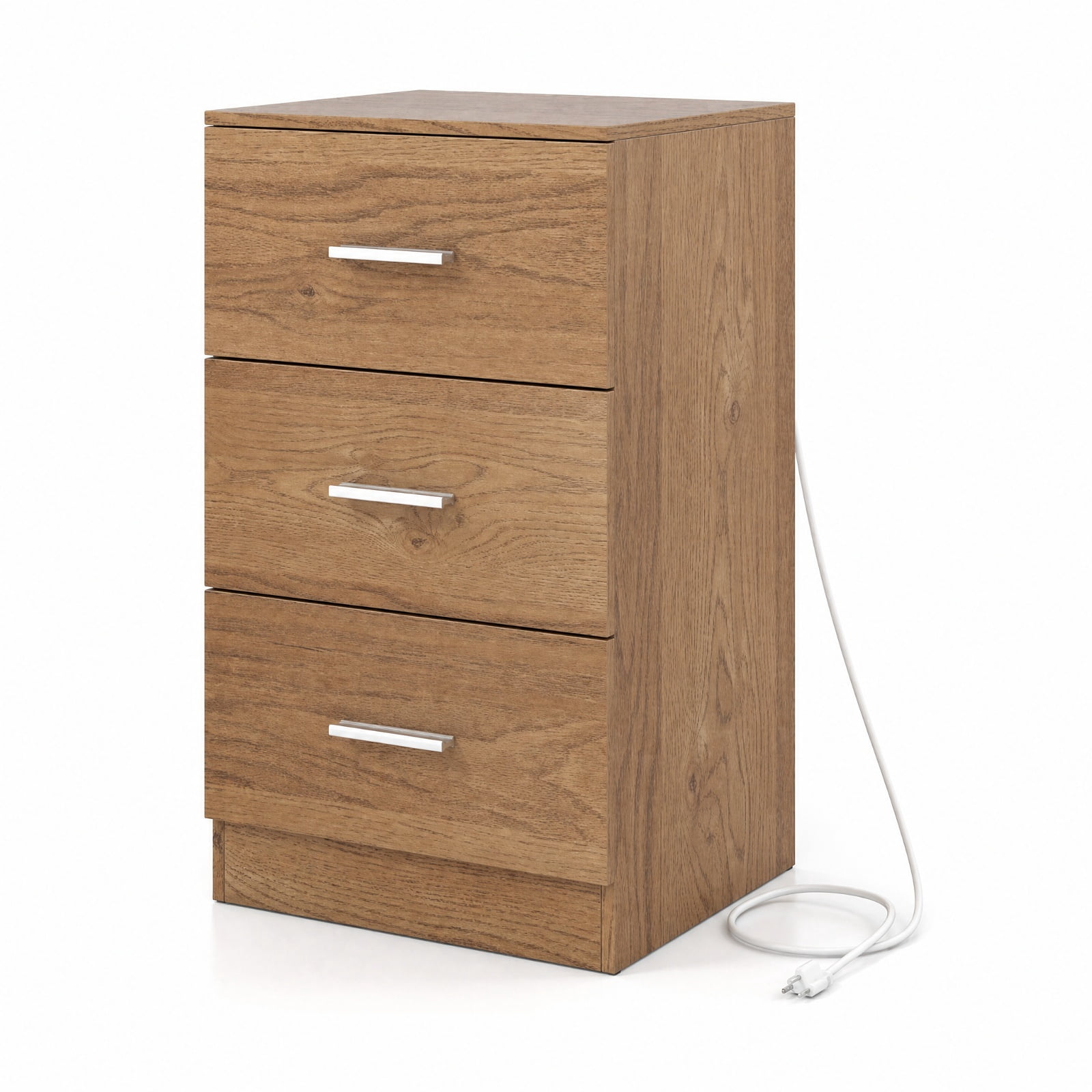 Furnibear Nightstand with Charging Station End Table with 3 Storage Drawers Bedside Table for Bedroom for Bedroom Living Room Bedside Sofa, Natural