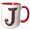 Red/White, variant on 3drose, Pretty Image of Ruby Jeweled Monogram Letter J, 15oz Two-tone Red Mug