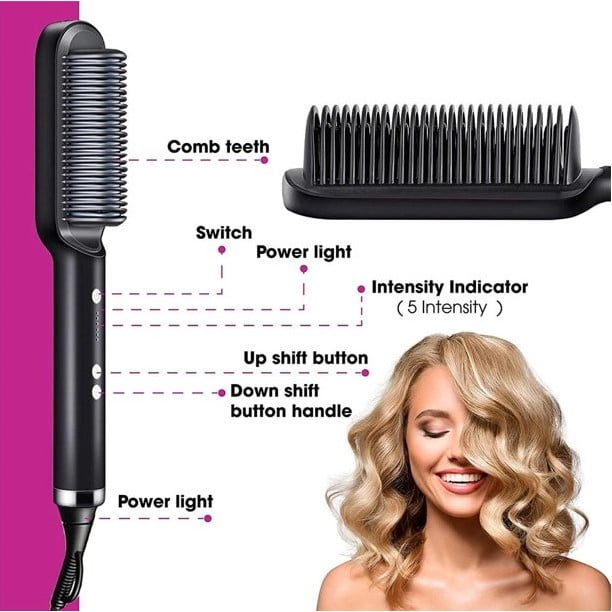 Negative Ion Hair Straightener Brush with AntiScald Feature, 20