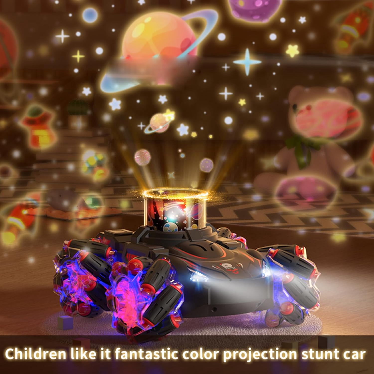 Lvelia Remote Control Cars,2.4Ghz RC Stunt Cars with Light Projection & Spray, 4WD off Road Drift Toys for Age 8-12 Kids Boys Birthday Gift