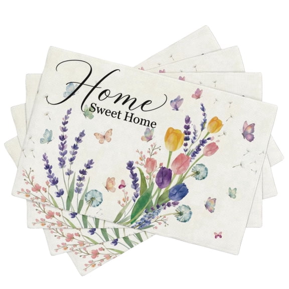 Placemats Set of 4,Summer Washable Heat Resistant Linen Place Mats 12×18, Lavender Tulip Rustic Vintage Decorative Table Mats for Dining Table and Kitchen