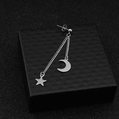 Double Chain Stud - GOT7 Kim YuGyeom Hip Hop Long Double Chain Star Moon Tassel Stud earring/Earring/Ear clip