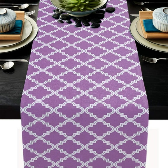 Moroccan Table Runner Cotton Linen Geometric Quatrefoil Lattice Dresser Scarves Kitchen Dining Farmhouse Tablerunner 13x72in