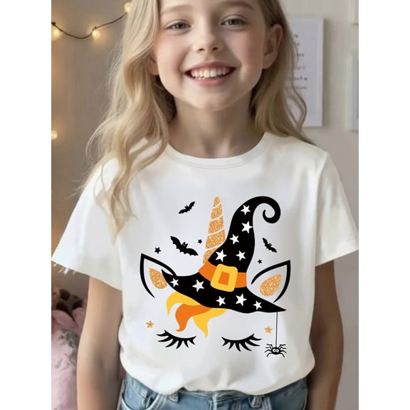 girls halloween unicorn hat print t shirt girls t shirt 100 graphic t shirts floral girls shirt kids cartoon t shirt holiday family photos daily school wear summer c