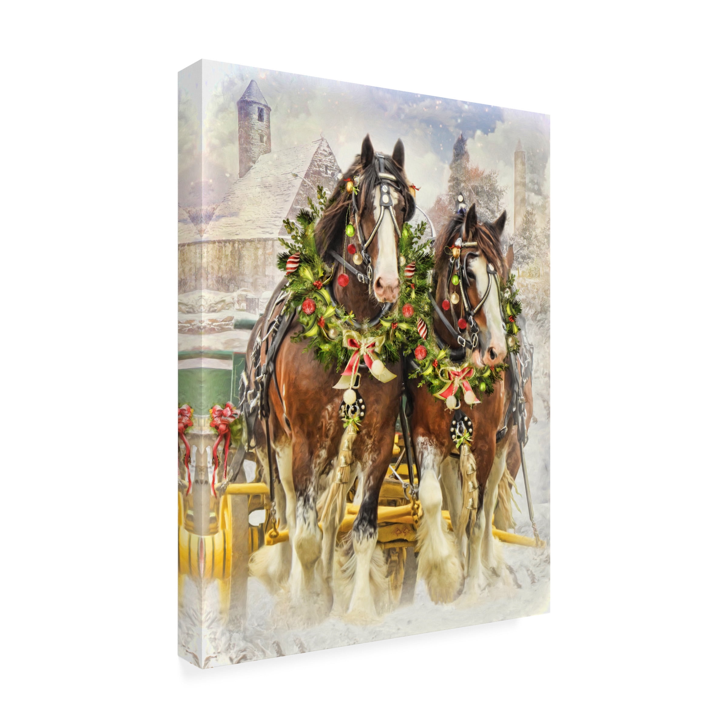 Canvas Wall Art - Trudi Simmonds 'Christmas Clydesdales' Wall Art for Living Room, Bedroom, or Office DÃ©cor by Trademark Fine Art - 14 x 19 Inches