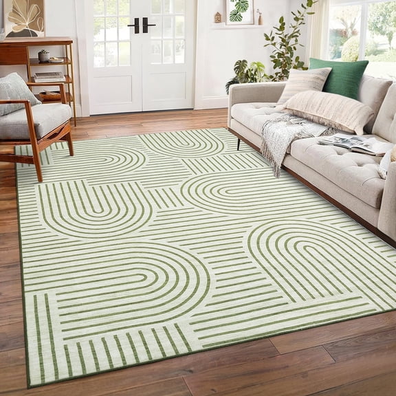 9'x12' Oversized Green Area Rug, Washable Stain-Resistant Non-Slip Throw Carpet for Bedroom, Dining Room