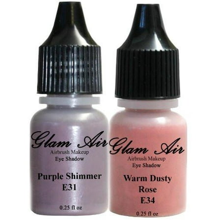 Set of Two (2) Shades of Glam Air Airbrush Eye Shadow Makeup E31 Purple Shimmer and E34 Warm Dusty Rose Water-based Formula Last All Day (For All Skin Types) 0.25oz