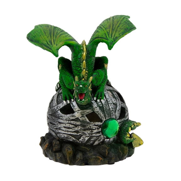 Grorah 6-Inch Resin Green Dragon Figurine with Color Changing Orb