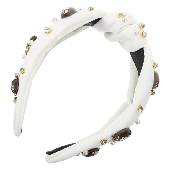 FRCOLOR Durable Cloth Women's Knot Headband with Bead Decoration for Stylish Athletic Look White