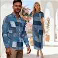 thumbnail image 2 of Chririnla Blue Denim Patchwork Couples Matching Clothes Hawaiian Luau Outfit Bodycon Dress and Matched Shirts Womens Pencil Long Dress,Mens Button Up Shirts,Husband Wife Clothes for Wedding,S-3XL, 2 of 6