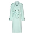 thumbnail image 3 of Hfyihgf Women's Double Breasted Long Trench Coat Windproof Classic Notch Lapel Slim Overcoat with Belt(Light Blue,XL), 3 of 5