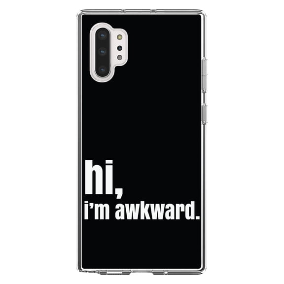 DistinctInk Clear Shockproof Hybrid Case for Galaxy Note 10 PLUS (6.8" Screen) - TPU Bumper, Acrylic Back, Tempered Glass Screen Protector - Black White "hi, I'm awkward."