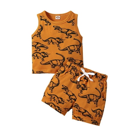 

WUDATI Teen Boy Girl Outfit Halloween Chistmas Toddler Girls Boys Winter Baby Sleeveless Dinosaur Print Vest And Shorts Suit 2PC