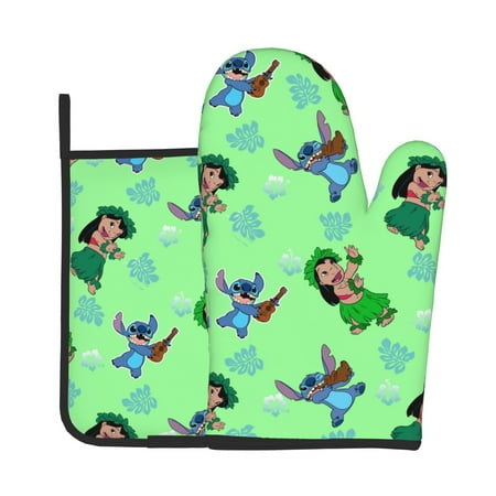 

2pcs Anime Lilo and Stitch angel Oven Mitts And Pot Holders Set 356 F Heat Resistant Non Slip Kitchen Gloves Hot Pads For Kitchen Cooking BBQ Baking Grilling Microwave (Cute 295)