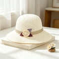 thumbnail image 2 of AirLoni Sun Hats For Women Openwork Breathable Wide Brim Foldable Decorative Embellishments Soft Washable Straw Hats Casual Vacation Outdoor Beach Hats White,One Size, 2 of 3