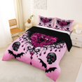 thumbnail image 2 of Homewish Gothic Skull Full Size Comforter Sets,Halloween Bat Bedding Comforter Set,Pink Floral Crown Wings Duvet,Black Reversible,3pcs,1 Comforter and 2 Pillowcases, 2 of 7