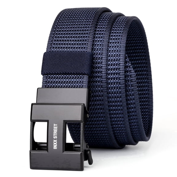 INXX blue automatic buckle casual men's nylon belt. Cloth size waist 48. Width 1.5 inches.
