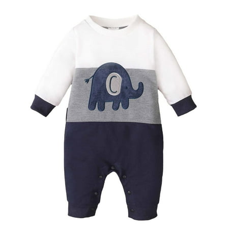 

Infant Toddler Baby Romper Spring Autumn Winter Warm Cute Flying Sleeves Long Sleeve Embroidered Letters Elephant Prined Jumpsuit Bodysuit One-Piece Outfits Onesie Crawl Suit 0-18 Months