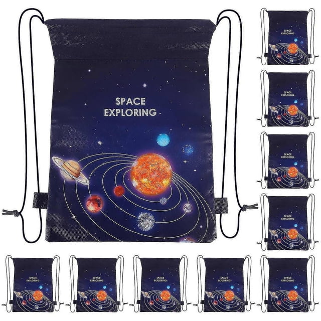 10 bolsas de regalo de tela no tejida con temática espacial para fiestas, baby showers, dulces, mochilas y fiestas de cumpleaños.