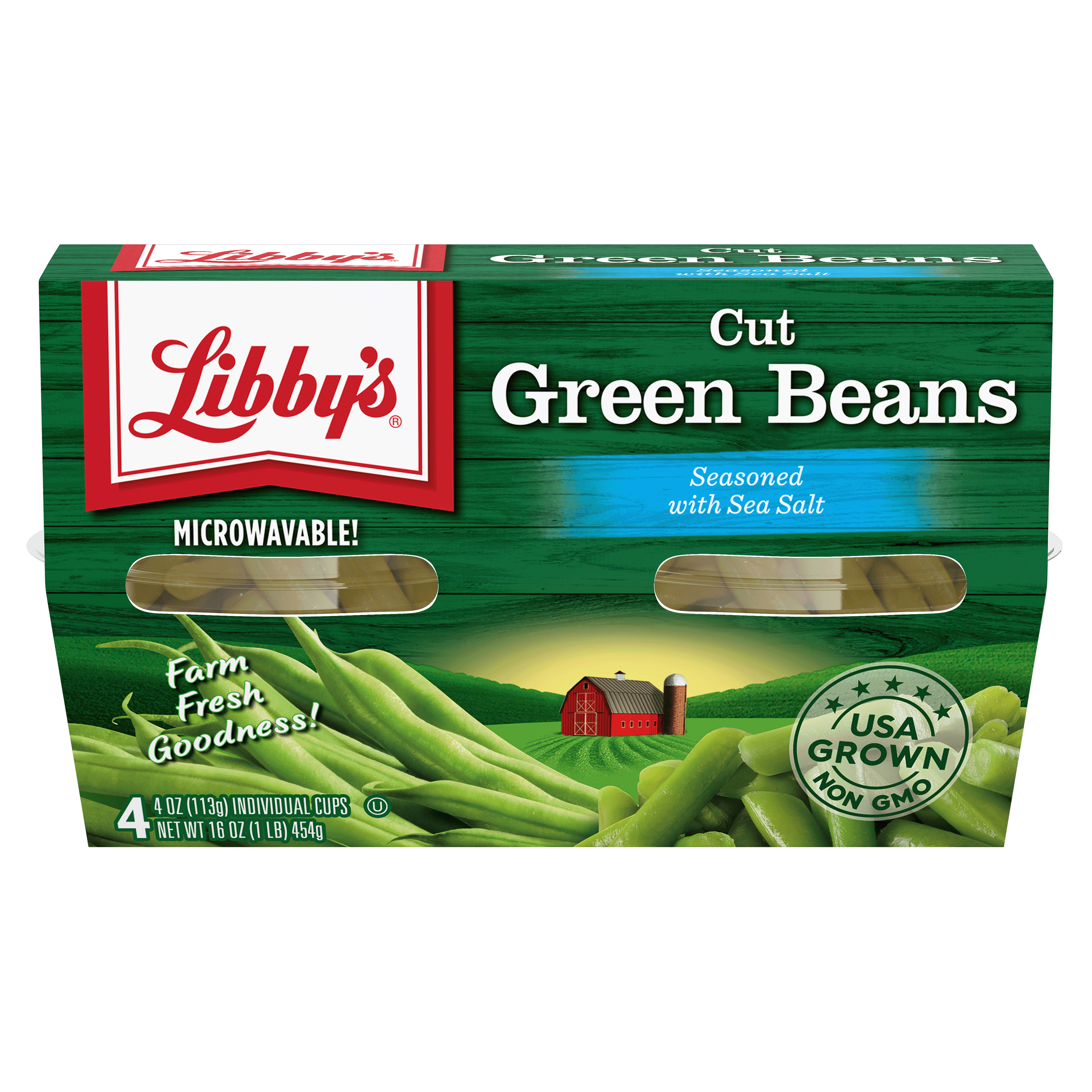 (6 pack) Libby's Cut Green Beans Lightly Seasoned With Sea Salt, 4 Oz, 4 Count Box