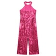 thumbnail image 4 of Alvivi Little Girls Shiny Sequins Halter Neck Jumpsuit Pageant Romper Summer Party Prom Formal Suit Hot Pink 8, 4 of 5