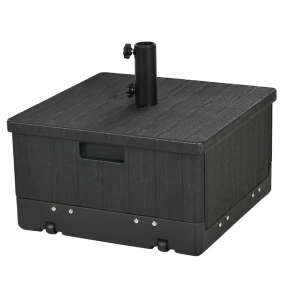 SAZYY 3-in-1 Outdoor Umbrella Base, Coffee Table with Planter Box & Drainage, Patio Umbrella Stand on Wheels with Handles, Black 