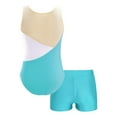 thumbnail image 3 of DPOIS Kids Girls 2 Pieces Ballet Dance Outfits Gymnastics Leotard with Booty Shorts Activewear Sets Blue Green 4, 3 of 5