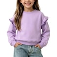 thumbnail image 2 of Frostluinai Girls Crewneck Sweatshirts Ruffle Trim Long Sleeve Cotton Pullover Basic Solid Color Sweat Shirt Fall Clothes 2-12 Years, 2 of 7