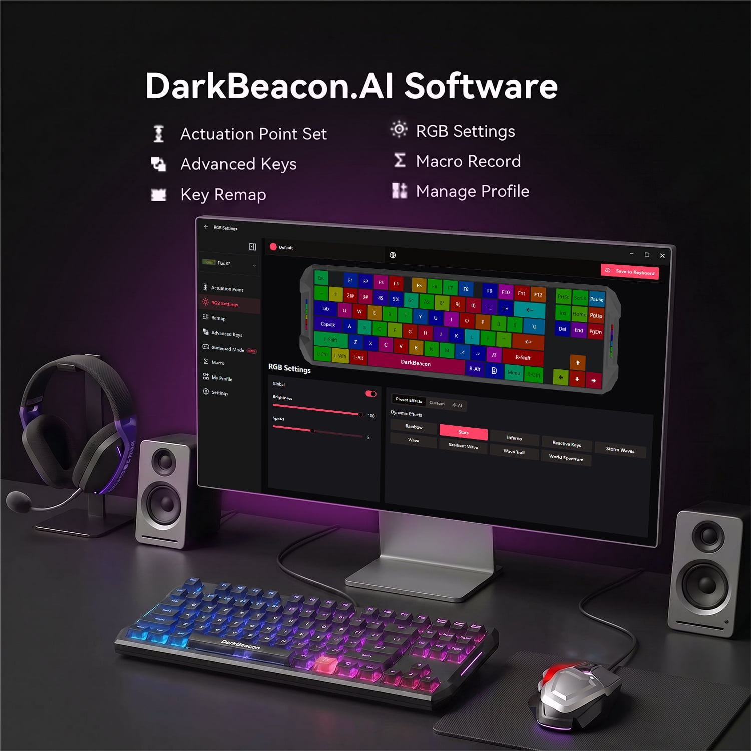 DarkBeacon Gaming Keyboard 87 HE Mechanical Keyboard with Hall Effect Magnetic Switch, RGB Backlit, Wired Keyboard for PC Gamer