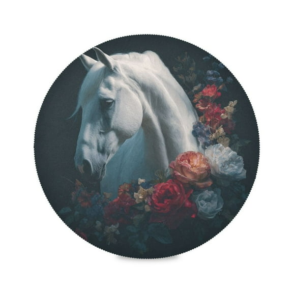 Round Placemat Heat Resistant & Wrinkle-Free Dining Table Decor Placemat For Home & Weddings White Horse
