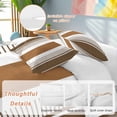 thumbnail image 2 of 3 Piece Modern Brown Duvet Cover Set Twin Size, Microfiber Comforter/Quilt Cover with Corner Ties and 2 Pillowcases, Boho Contemporary Geometric Striped All Season Soft Bedding with Zipper Closure, 2 of 8