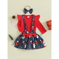 thumbnail image 2 of Bslissey Baby Girl Christmas 3Pcs Outfits Infant Ruffle Long Sleeve Romper + Cute Print Suspender Skirt + Headband 3M 6M 9M 12M Newborn Casual Clothes, 2 of 9